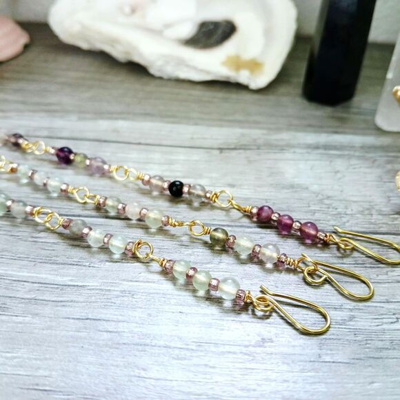 Rainbow Fluorite Crystal Beaded Bracelet, Gemstone Bracelet, 7" 1 PC - Picture 5 of 6